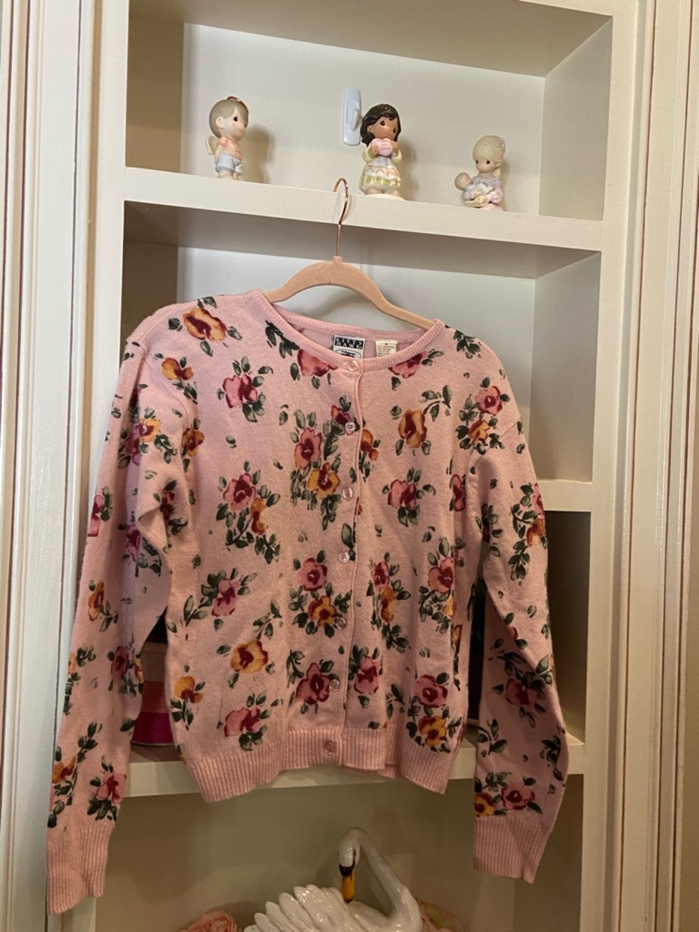 Vintage Kitty Hawk by Vivian Wang Floral Pink Button-Up Women's Sweater size Med